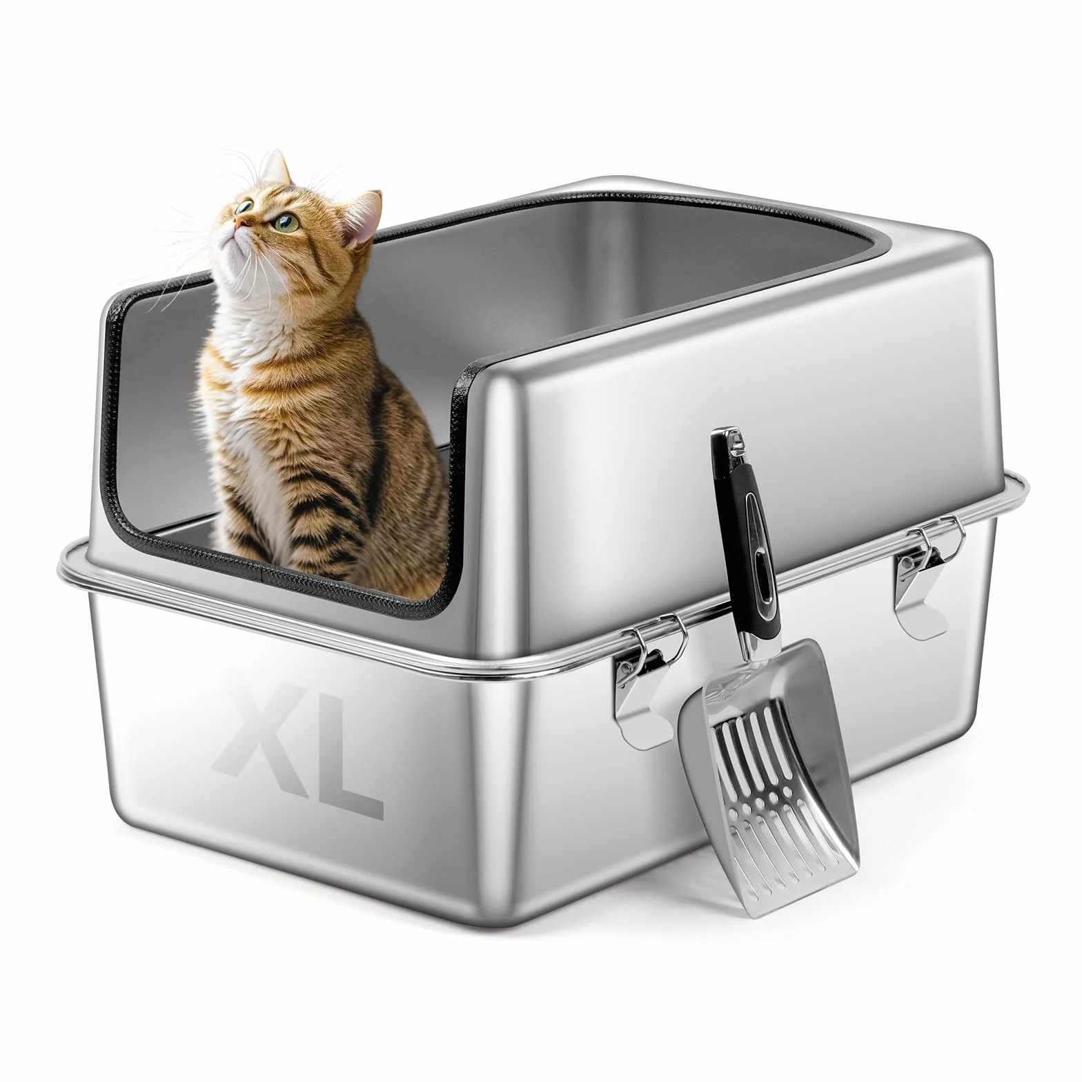 Caja de Arena para Gatos de Acero Inoxidable, 19.7''x13.8''x12'' Grande Medio Cerrado Bandeja de Metal extraíble con Carcasa de Alta página, Pala, antifugas, no pegajoso, fácil Limpieza