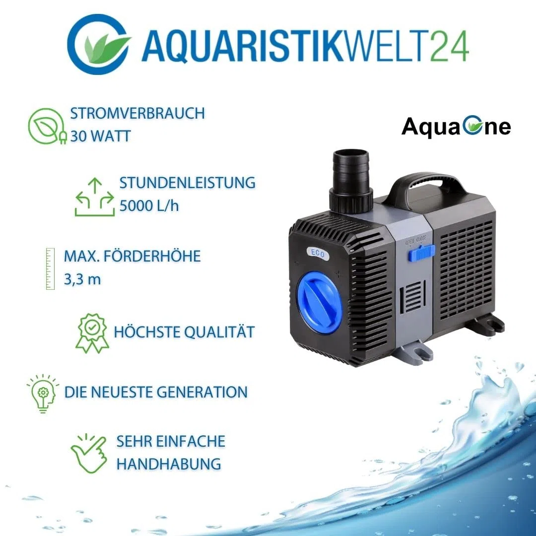 Aquaristikwelt24 CTP de 5000 Acuario & Motor Eco Bomba para Estanque (30 W 5000 L/h bomba de extracción, Bomba, Bomba de acuario bajo consumo.