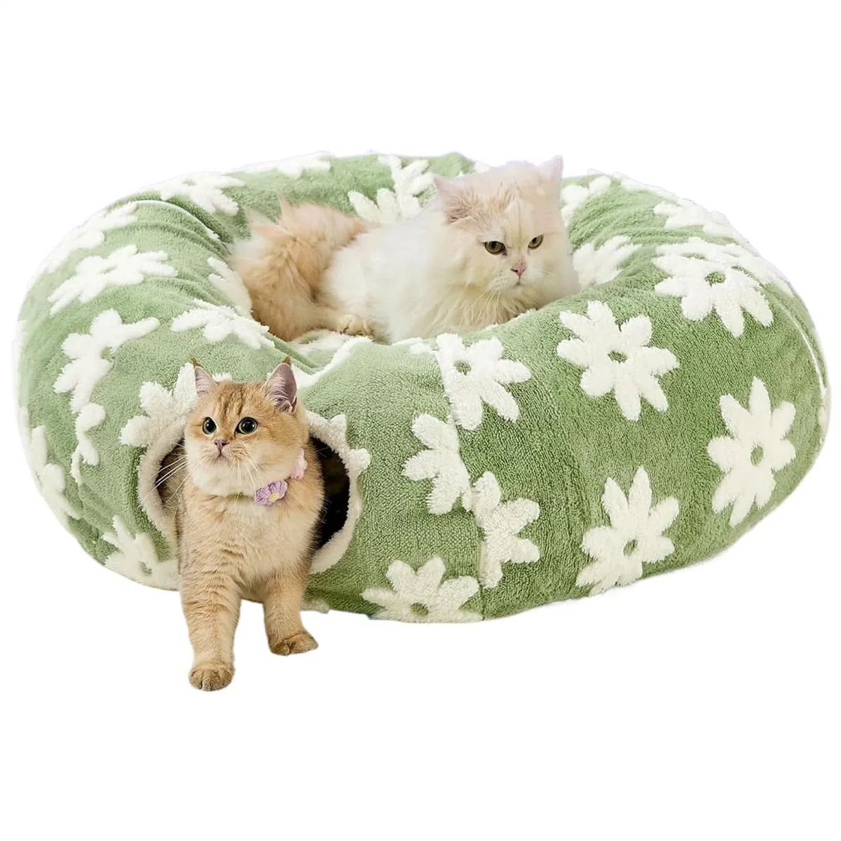 Cama Tunel para Gatos, Túnel De Falda De Árbol De Navidad para Gatos, Cama De Felpa Lavable con Bola, Tubos Y Túneles Interactivos para Cat con Diseño De Flores, para Gatear, Rascarse, Dentición