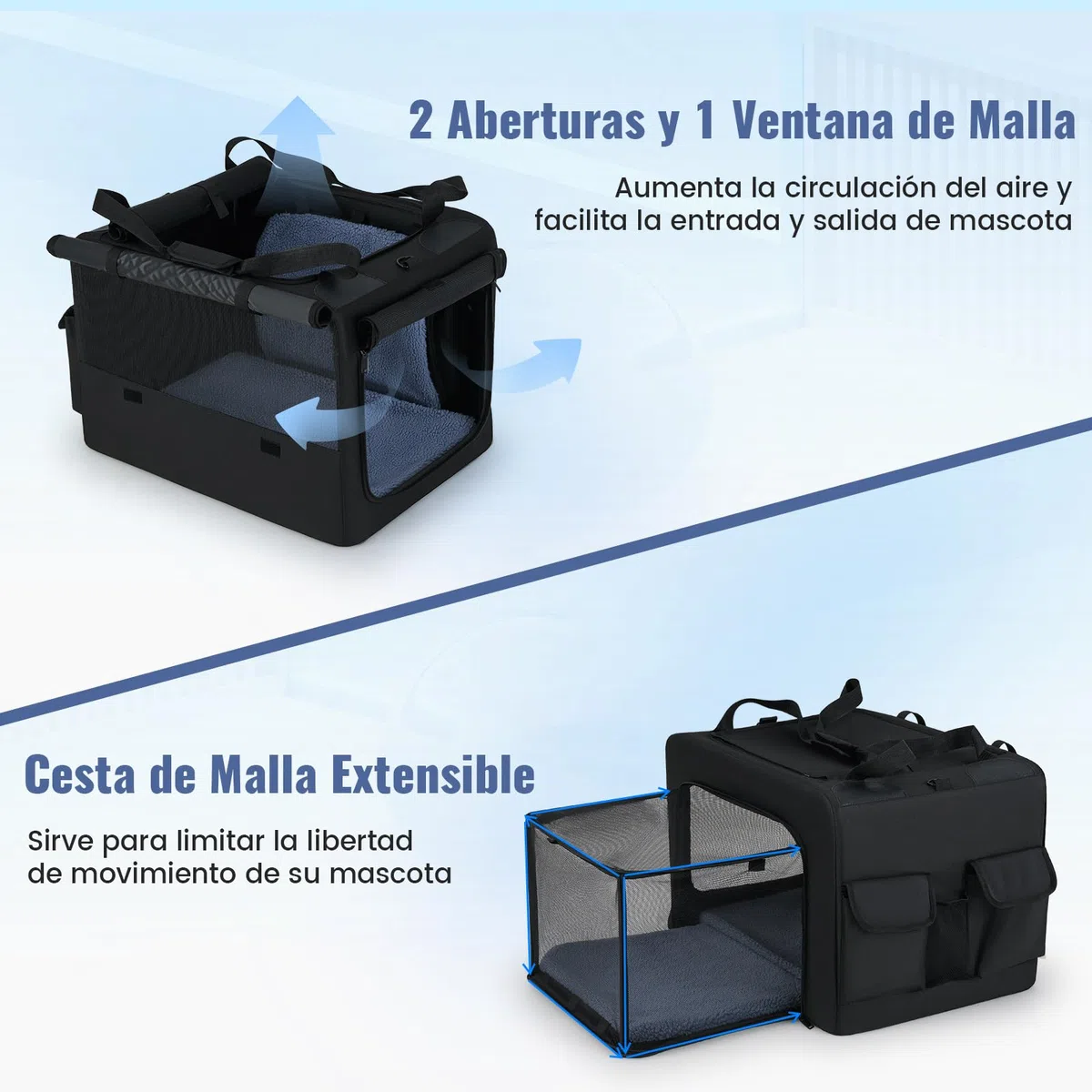 COSTWAY Transportín para Perros, Bolsa Transportin Portátil y Plegable para Mascotas con 2 Aberturas y Ventana, Cesta Interior de Malla, Bolsillos Laterales para Interior Exterior (80 x 65 x 42 cm)