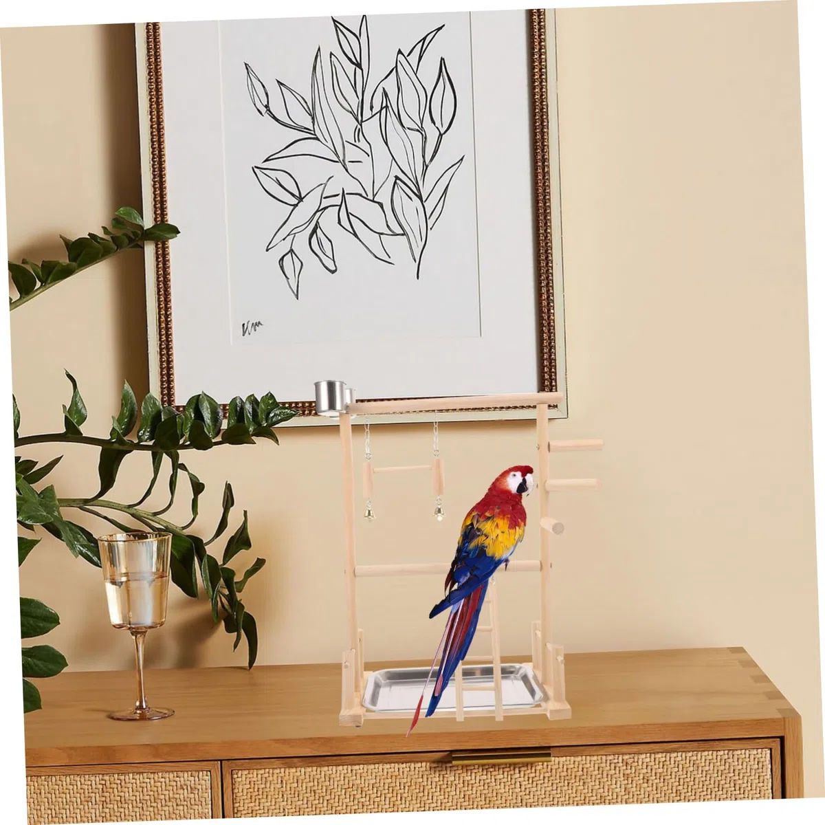 BESPORTBLE 1juego Soporte para Aves Área De Interactiva Escalera y Comederos Juguete para Periquitos y Cacatúas Accesorios Naturales para Jaulas De Aves