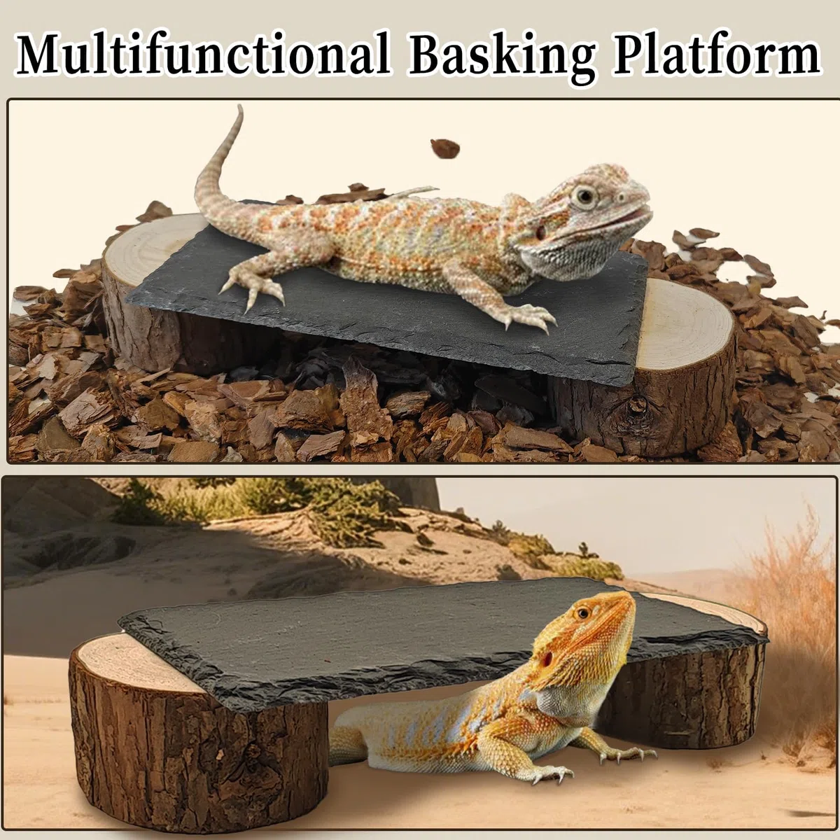 Plataforma de dragón Barbudo con Pelo de Madera, Cueva escondite de Reptiles, Roca Tomando el Sol, decoración de hábitat de terrario, Accesorios de Tanque para Tortuga, lagartos, Serpientes