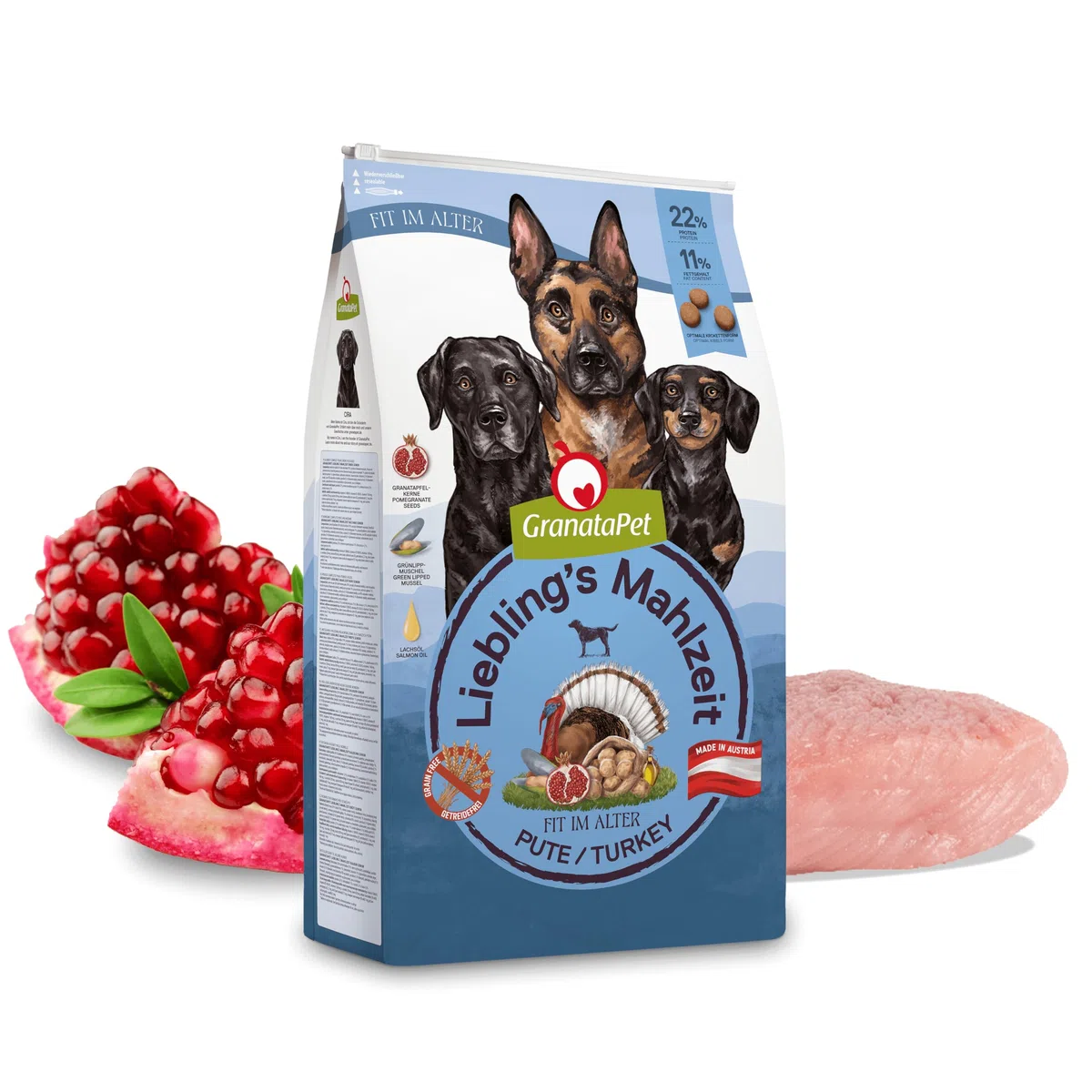 GranataPet Comida Favorita de Pavo Senior, Comida Seca para Perros, Comida para Perros sin Cereales y sin azúcares, pienso Completo, 10 kg | Alimento completo, sin cereales, sin azúcares añadidos, aceite de salmón y mejillón de labios verdes, fabricado en
