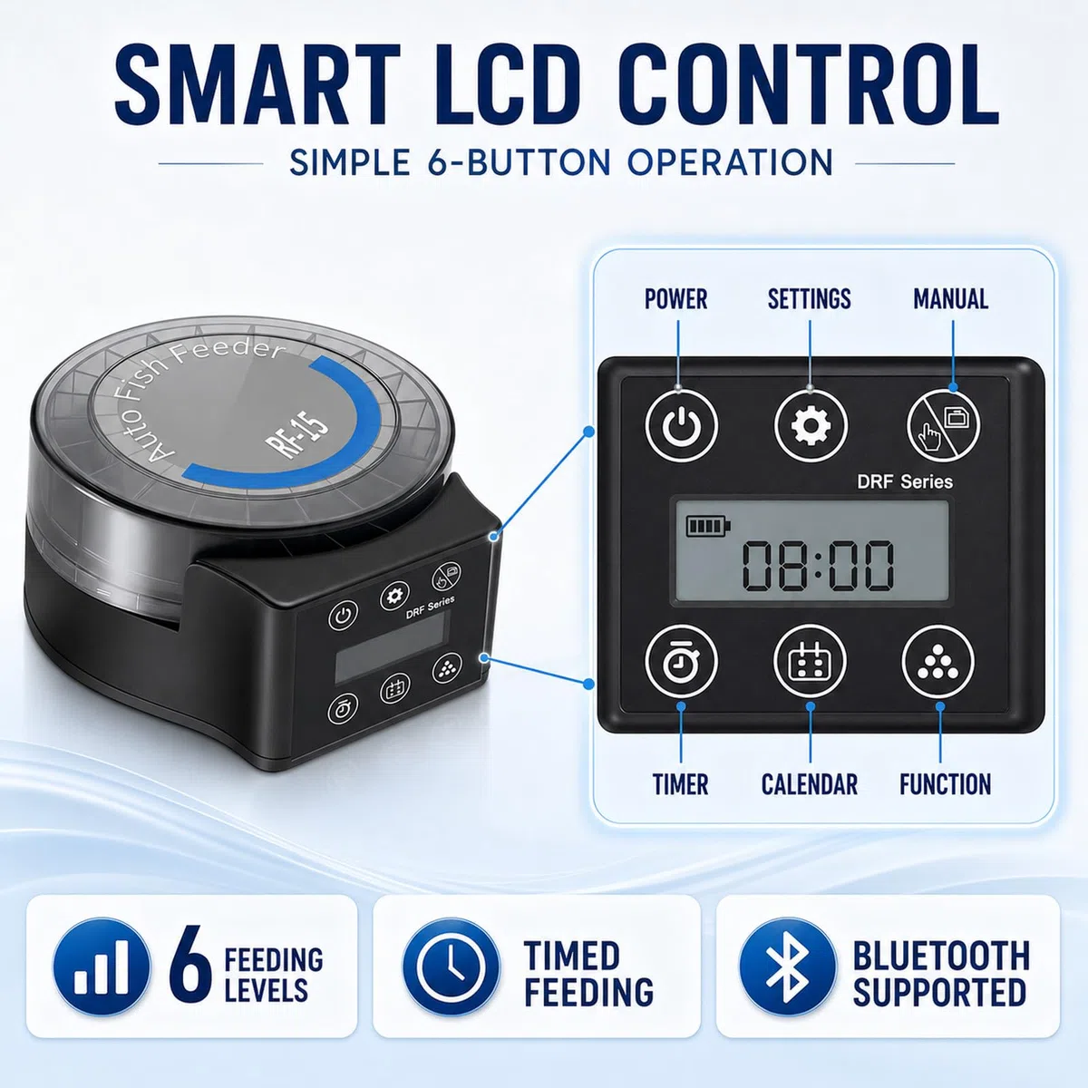 Alimentador Automático Acuarios con Temporizador Recargable, 105ML Comedero Automático de Peces, Dispensador de Comida para Acuarios para Acuario o Peceras