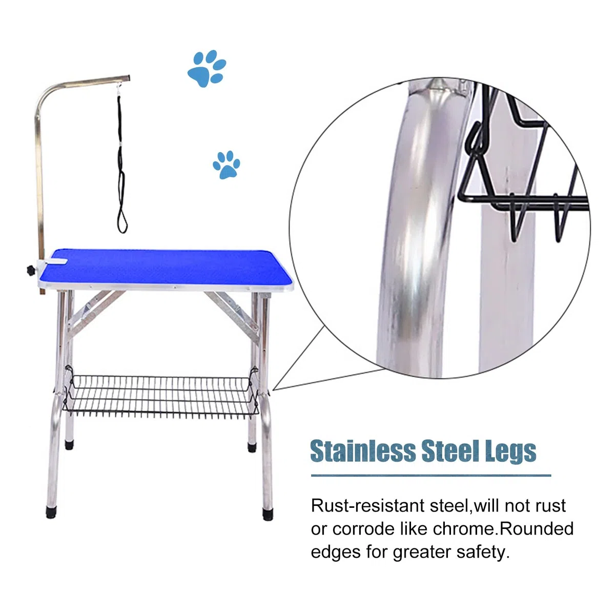 Mesa Peluqueria Canina Mesa Plegable Para Peluqueria De Perros De Raza Grande, Mesa De Peluqueria De Mascotas Resistente Con Lazo Para El Brazo, Soporte Organizador Para Mesa De Belleza Azul ( Size :