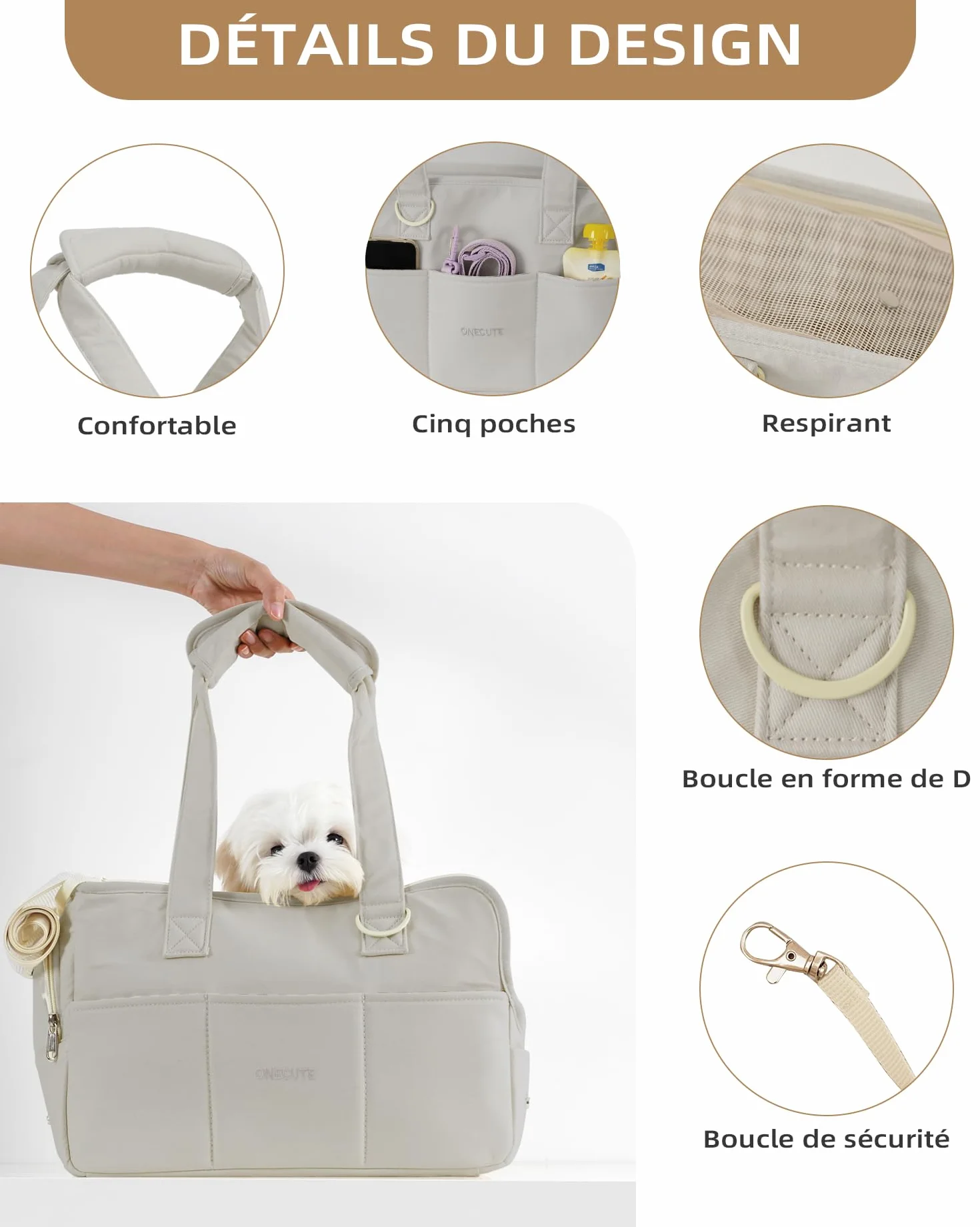 ONECUTE Bolsa de transporte para gatos y cachorros, transpirable y plegable, bolsa de viaje, bolsa de hombro, bolso para perros pequeños, capacidad de carga hasta 3 kg (pequeño, gris)