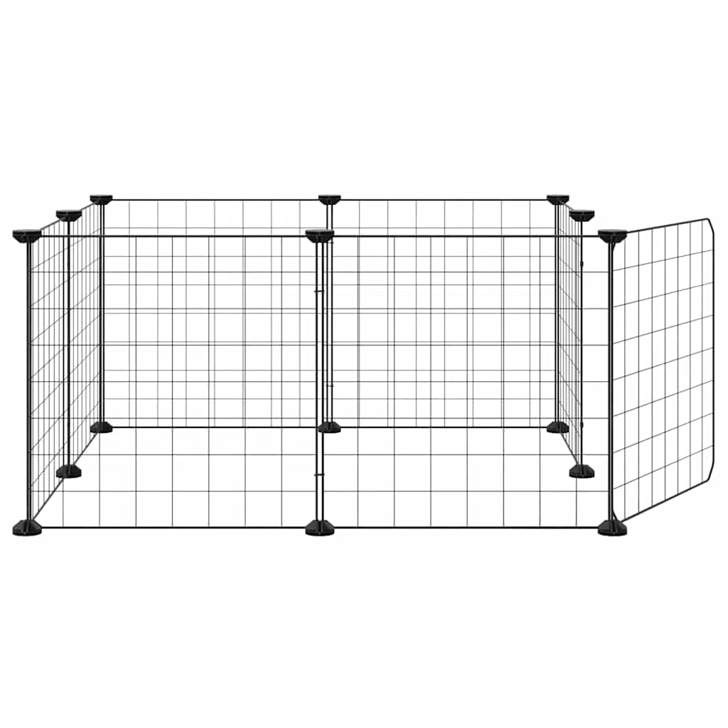 Jaula para mascotas de 8 paneles con puerta negra, acero recubierto de polvo, placas de 35 x 35 cm, 8 paneles, versátil como recinto para animales pequeños, caño y refugio para roedores