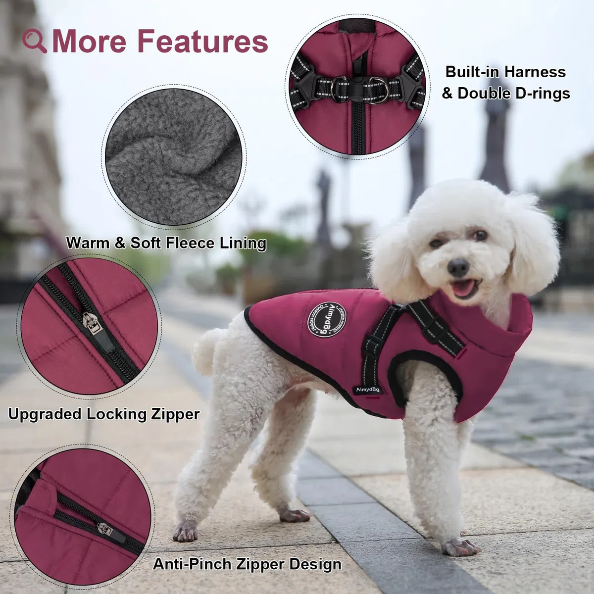 Abrigo de invierno para perro, chaqueta cálida para perro, chaleco reflectante ajustable de forro polar con arnés integrado, chaqueta de nieve para mascotas resistente al viento, traje de