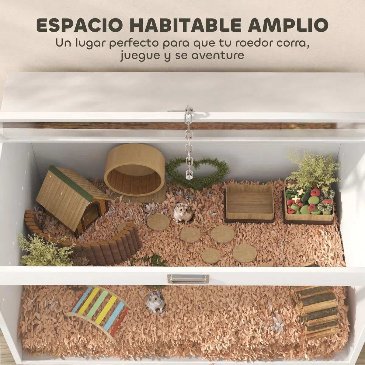 PawHut Jaula para Hámster Tapa Abatible para Jerbos 80x50x50 cm Blanco | Casa para Animales Pequeños, Ventana de Acrílico Transparente, para Hámsteres Enanos