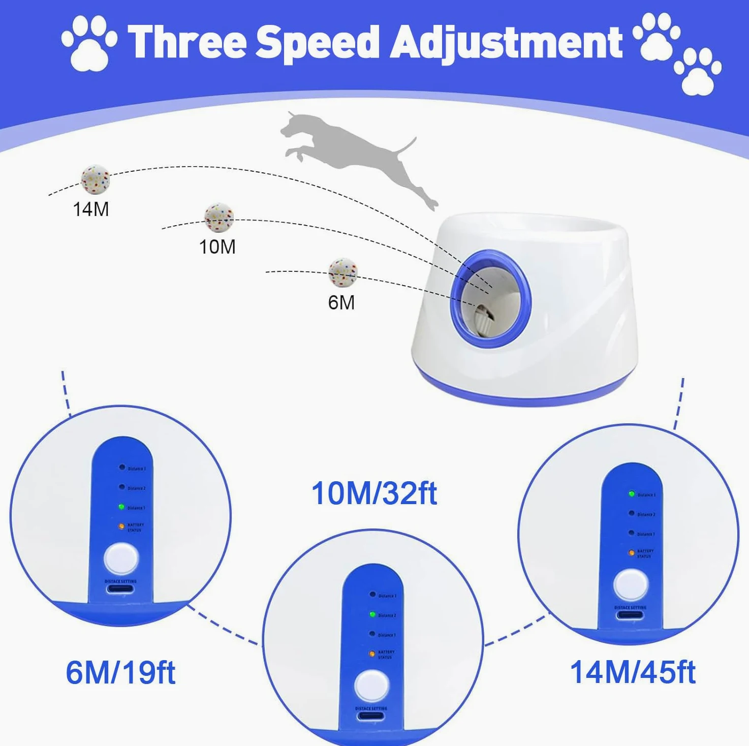 Lanzador automático de bolas para perros para interiores y exteriores, lanzador de bolas de perro, ajustes de distancia ajustable, batería recargable, juguete interactivo inteligente para