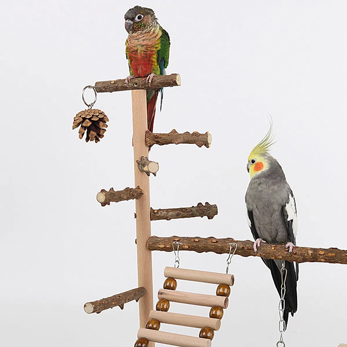 Parque de Juegos para Aves Juguete Trepador en Madera | para Periquitos con Taza y Bandeja de Acero Inoxidable para Cacatúa Ninfa, Pinzón, Agapornis en Masticación, Entrenamiento,
