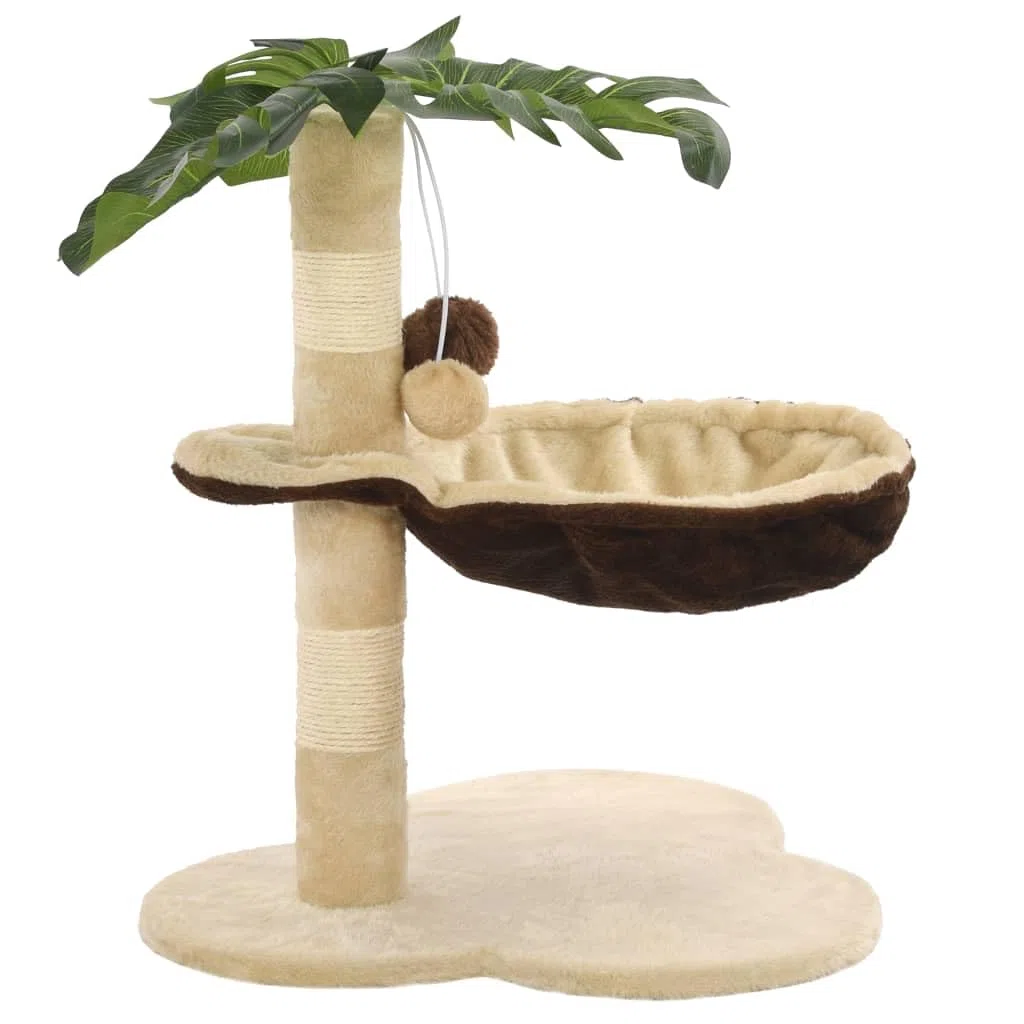 Árbol rascador de 50 cm con tronco de sisal, pelota de juego, color beige y marrón