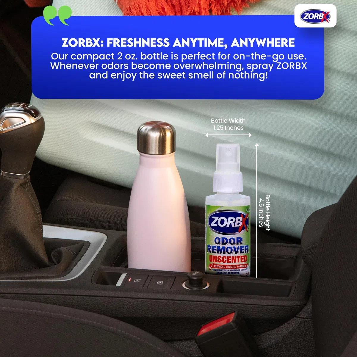 ZORBX Eliminador de olores sin perfume para olores fuertes, 2 onzas, paquete de 24, utilizado en hospitales e instalaciones sanitarias, fórmula avanzada de confianza, spray removedor de olores de