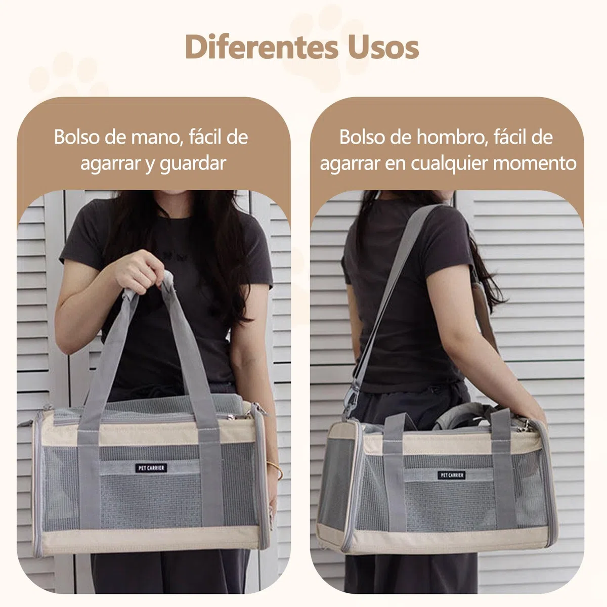 Galatée Bolsa De Viaje para Mascotas, Transpirable, Ligera, Plegable, Se Puede Llevar En La Mano o Cruzada, Múltiples Aberturas, Cierre para Evitar Fugas, Incluye Bolsa De Almacenamiento (Beige)