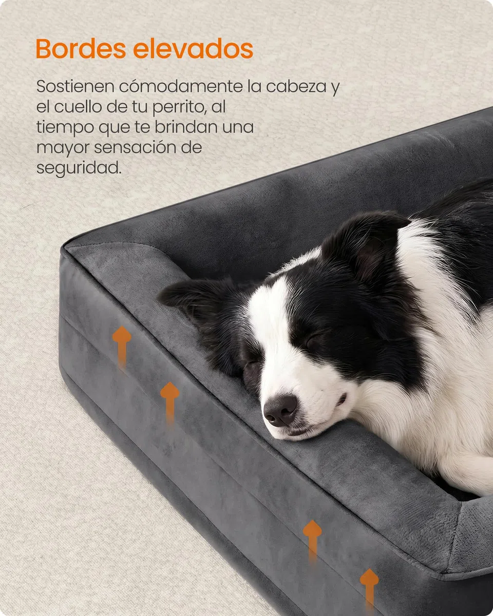 Feandrea Cama para Perros, Sofá de Franela con Espuma de Soporte, Forro Impermeable, Funda Extraíble Lavable, Fondo Antideslizante, 104 x 69 x 17 cm, Gris Plomo, Colección Blomfy PGW323GN01
