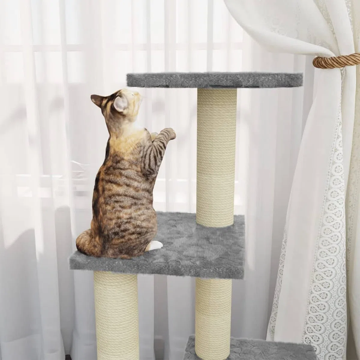 Rascador para Gatos con Postes de sisal, LAPOOH Arbol para Gatos, Gatos Accesorios, Arranhador para Gatos, Arbol Rascador Gatos, Gris Claro 92 cm