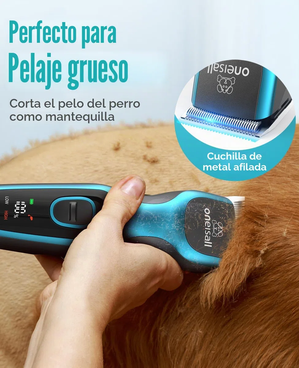oneisall Cortapelos profesionales para pelo grueso, cortaúñas para perros para cacapú, cortadora de aseo de perros resistente con hoja de metal desmontable, cortadora inalámbrica para mascotas
