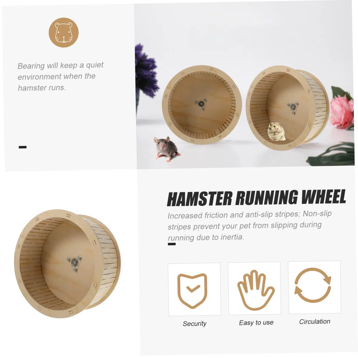 Rueda de Madera para Hámster Juguete Silencioso y Resistente para Ejercicio de Pequeños Roedores y Chinchillas Superficie Antideslizante para Mascotas Pequeñas