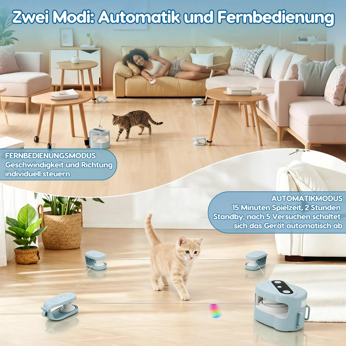 VINGVO Juguete interactivo para gatos, cinta de correr para gatos, juguete eléctrico con mando a distancia (azul claro)