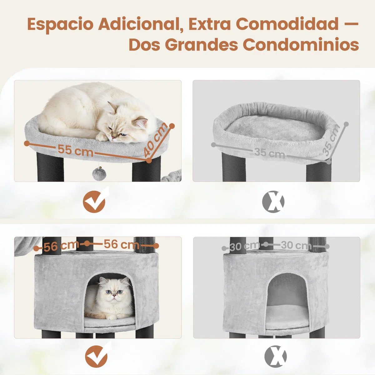 Árbol para Gatos Multinivel Torre Rascadora para Gatos con Postes Rascadores Gruesos 2 Cepillos Rodillos Percas Condominio Cestas Bola Colgante para Gatos Grandes Gris Claro/Negro