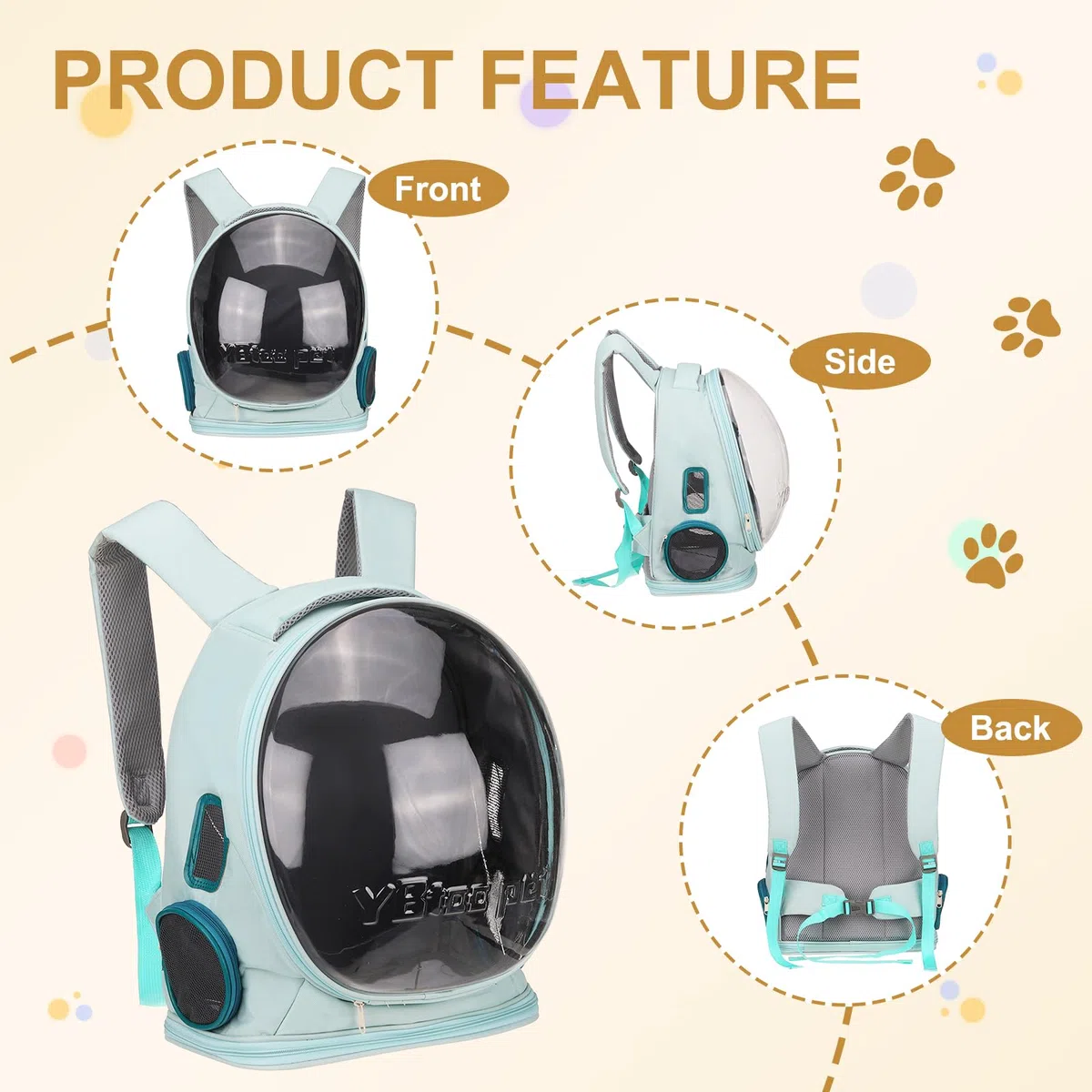 QUARKZMAN Mochila Transportadora para Mascotas, Portátil Y Ventilada, Tela De Oxford, Bolsa De Viaje para Perros Y Gatos con Cubierta Transparente 12.99", (Azul, 1 Unidad)