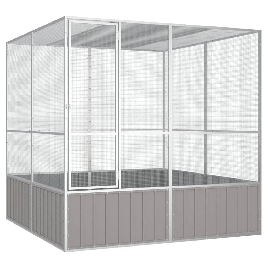 Willood Jaula de Pájaros Aves Pajareras Palomas Casita Acero Galvanizado Gris 213.5 x 217.5 x 211.5 cm