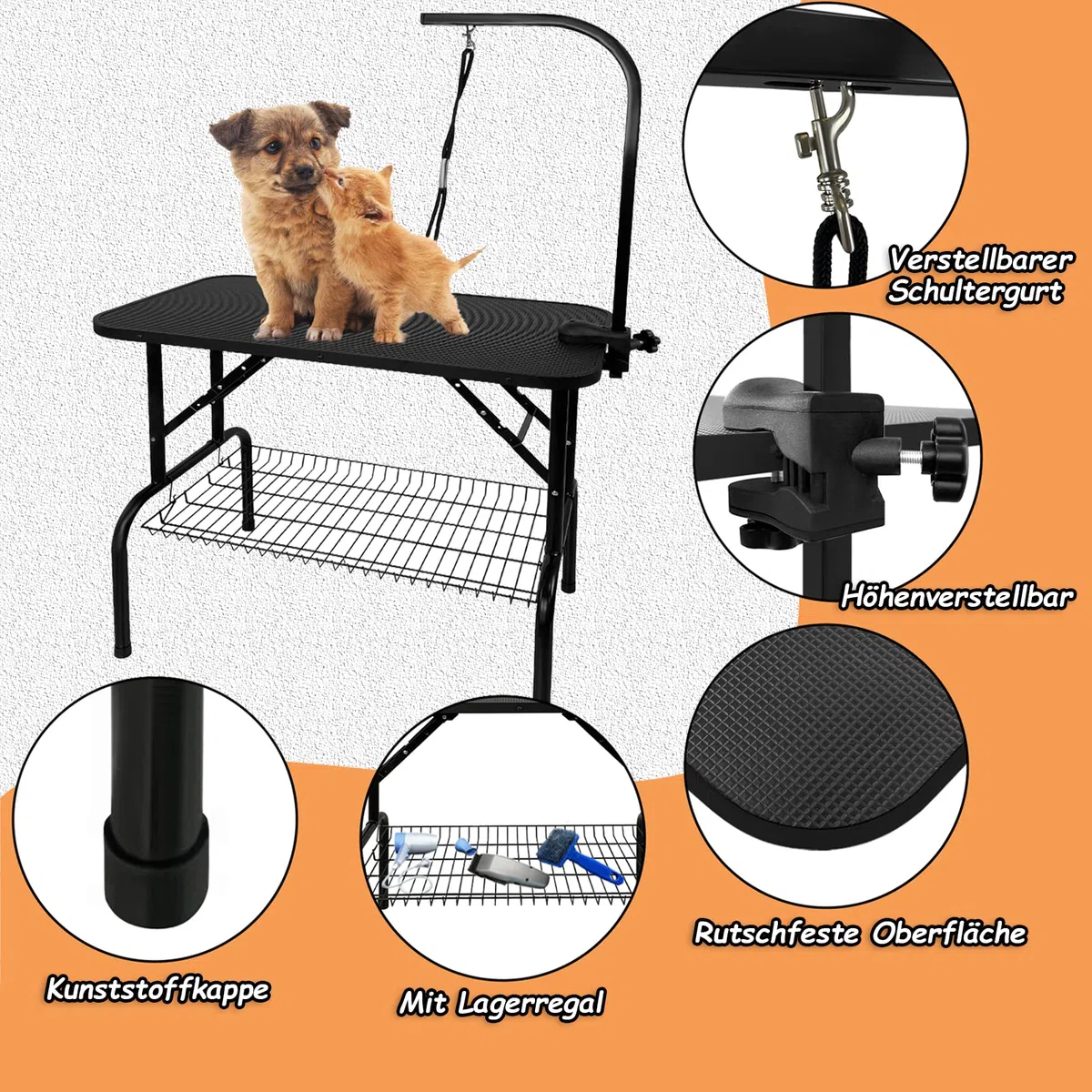 Froadp Mesa de Aseo para Perros Peluquería Mesa Canina y Felina Mesa de Aseo para Mascotas Mesas de Baño Esquila Plegable y Resistentecon Balancín y Bandolera Hasta 60KG de Carga (Pequeño)