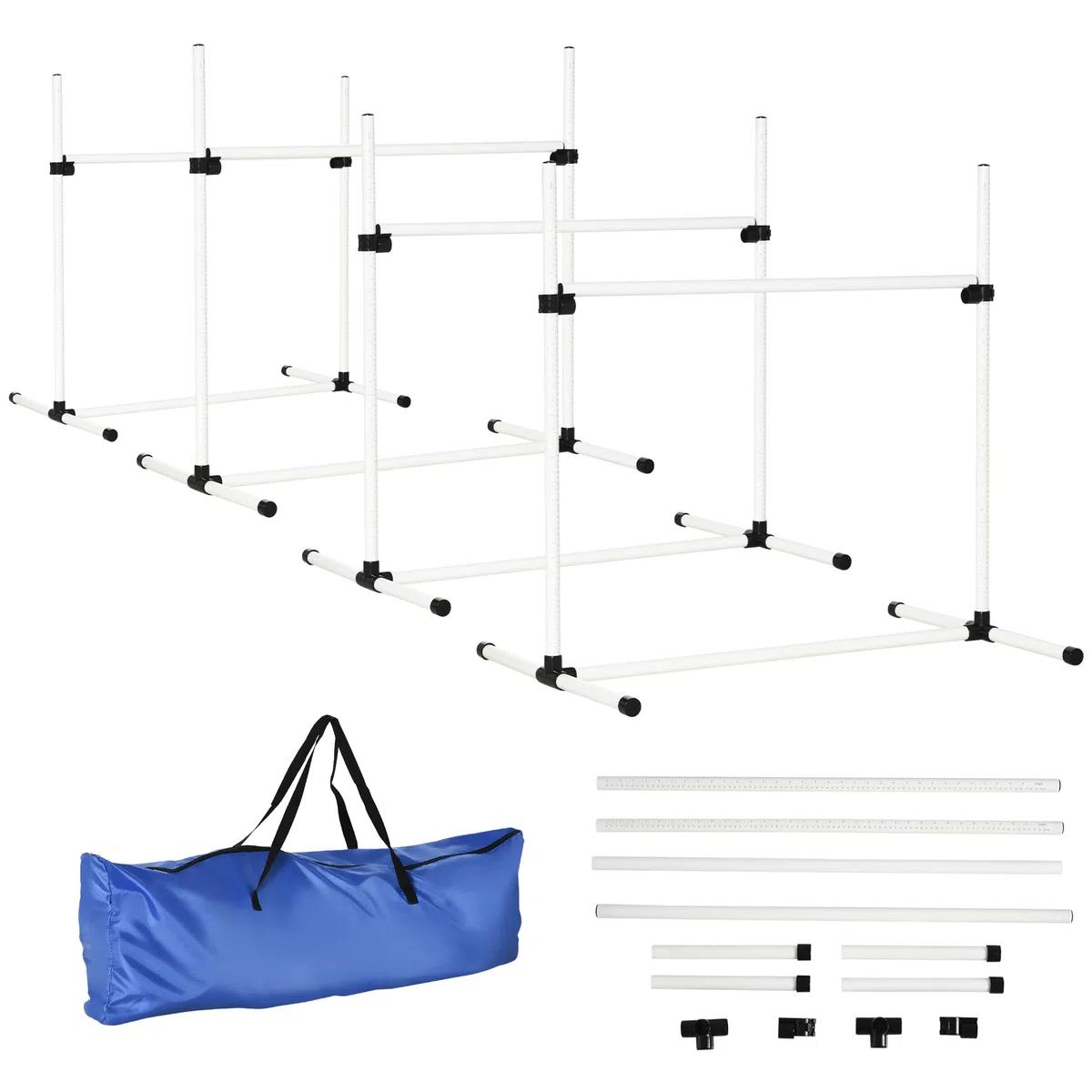 PawHut Set de Entrenamiento de Agilidad para Perros Mascotas 4 Piezas Obstáculos Vallas de Salto con Altura Ajustable y Bolsa de Transporte para Exteriores 99x65x94 cm Blanco