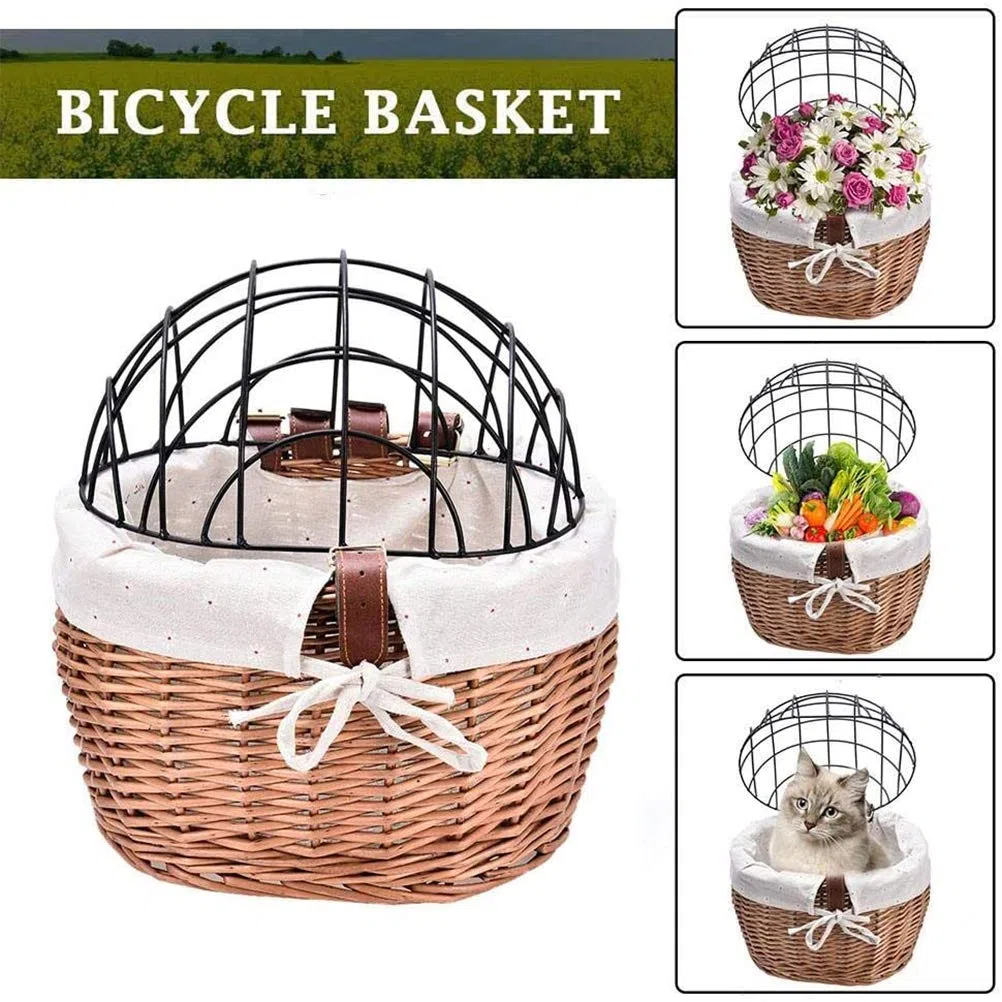 Cesta de Bicicleta para Perros, Cesta Delantera Tejida de Sauce para Perros, Cesta para Transportar Mascotas para Gatos