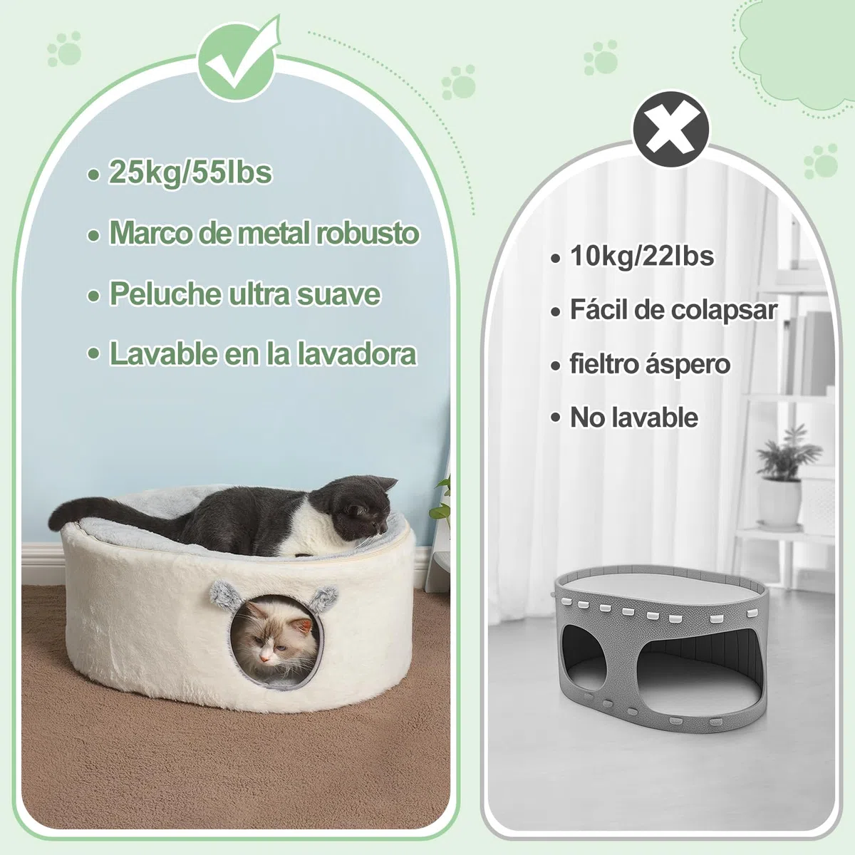 GUUSII HOME Elevado Cama para Gato Grande Gatos Cueva Gatito Casa Interior Conejo Caseta Perro Pequeño Cuna Cerrado Mascota Casita con Funda Lavable Cojín de Felpa Fácil Montaje 60 * 45 * 27cm
