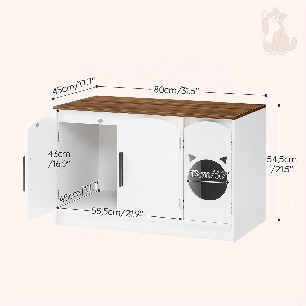 HOOBRO Mueble Arenero para Gatos, Caja de Arena Oculta, Armario Moderno de Madera de Ingeniería, Caseta Doble para Gatos con Diseño de Cabeza, Blanco y Nogal EWH51MW01