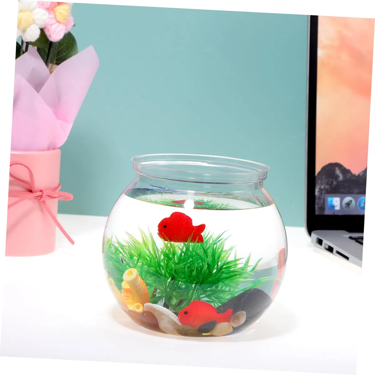 TOYANDONA 6piezas Peceras Transparentes Redondas Pecera De Plástico Portátil De Acuario Soporte