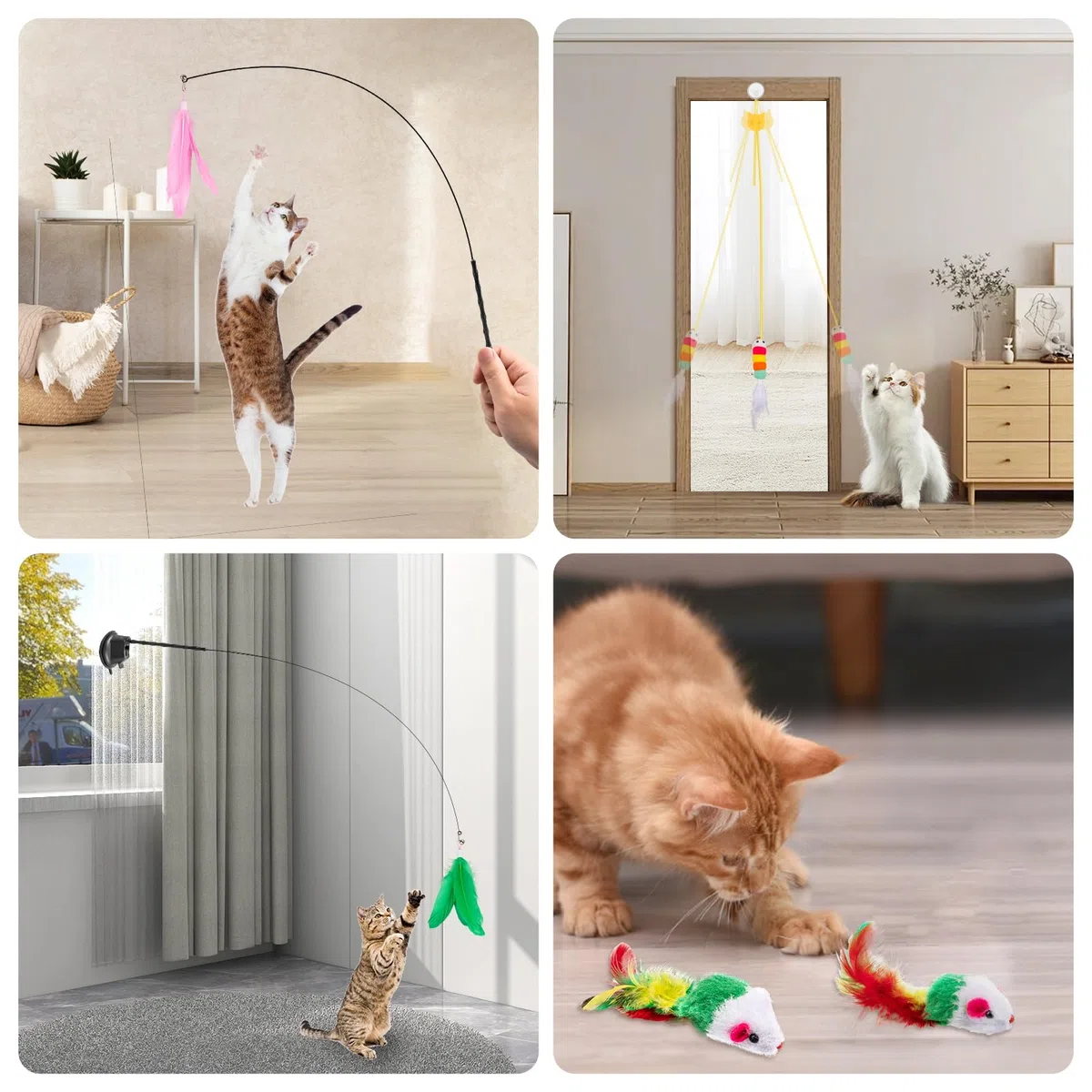 Depets Juguete de varita para gatos, 15 piezas de juguetes interactivos de plumas para gatos, juguete para gatos de interior, 2 modos de juego, varita de juguete para gatos, juguetes reutilizables con