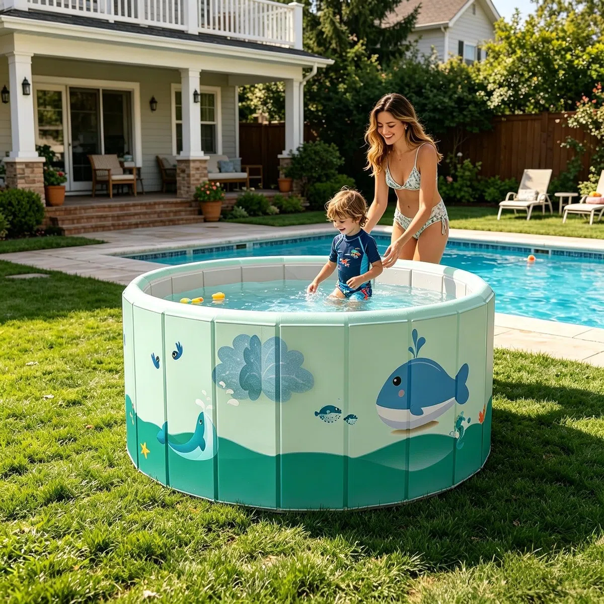 Piscina Plegable No Inflable - Bañera Portátil Interactiva De PVC | Piscina Esférica Exterior con Agujero De Drenaje En El Fondo para Adultos, Familia, Perro, Mascota