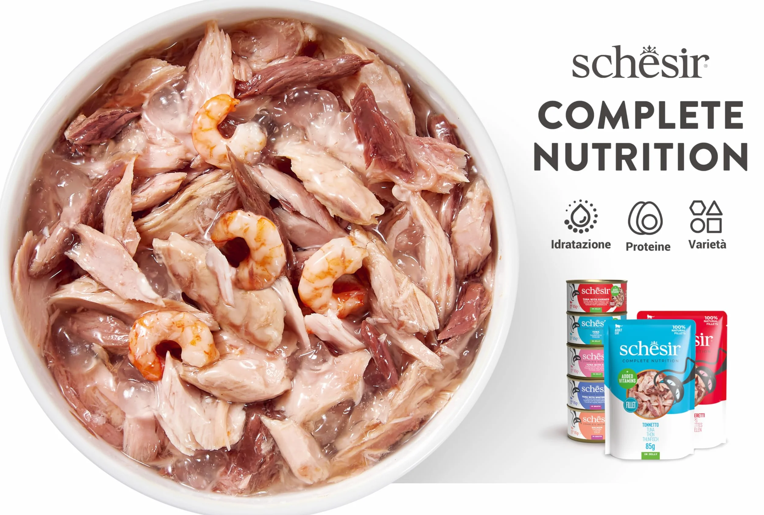Schesir, Atún En Gelatina, Alimento Húmedo Completo para Gatos, En Lata, con Vitaminas Añadidas, 100% Filetes Naturales, Cruelty-Free, 6 X 50g