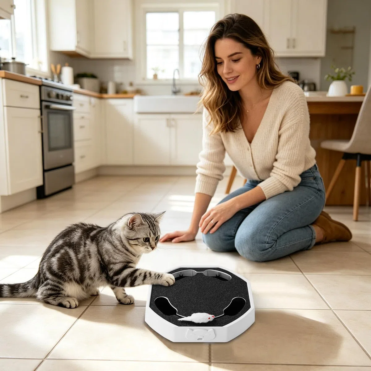 Juguetes interactivos para gatos, juego interactivo en forma de ratón, juguete de ejercicio recargable para gatos, hogar, sala de estar, cocina, apartamento, cocina, apartamento, parque