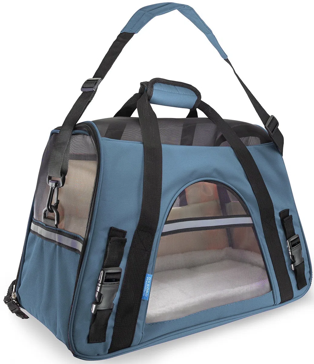 Portador del Perro Capazos Bolsa de Transporte para Mascotas Perros Gatos Animal Transportín Plegable, Aprobado por La Aerolínea de Viajes Portador del Bolso Lateral Suave (M(43*20*28cm), azul)