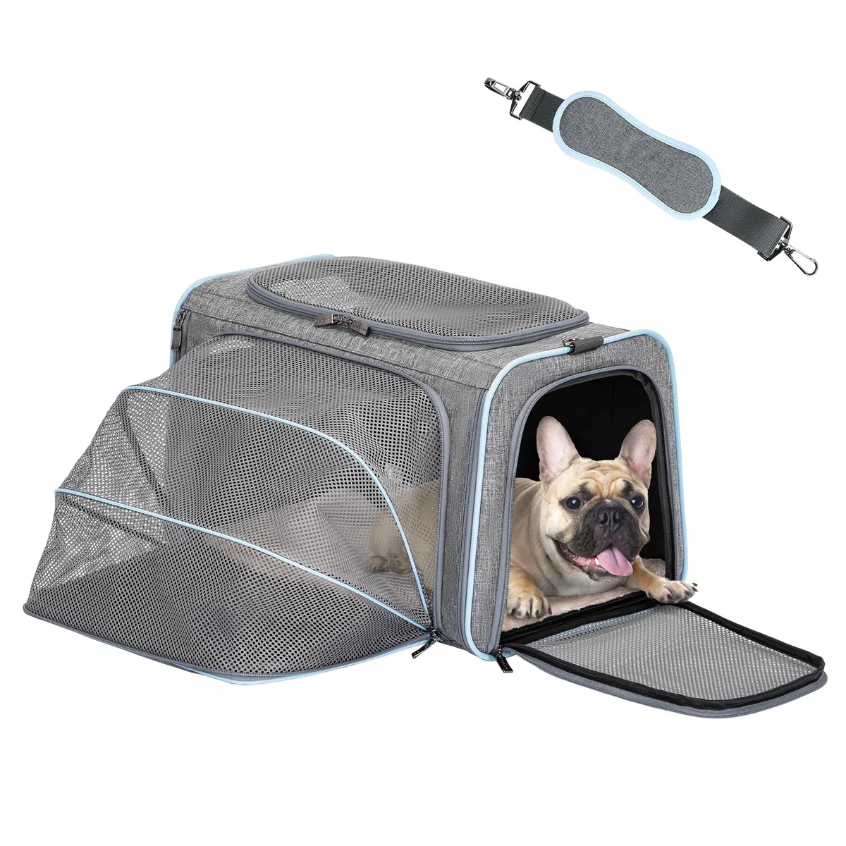 Petsfit - Transportín ampliable para perros, con forro polar, apto para la mayoría de aerolíneas, equipaje de mano, suave, plegable, con bolsillos