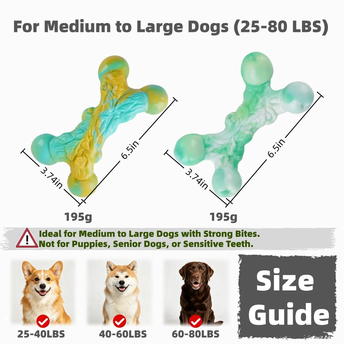 Paquete de 2 juguetes indestructibles para perros masticadores agresivos, huesos de nailon resistentes con sabor a tocino para perros medianos y grandes (2 unidades, tocino, verde)