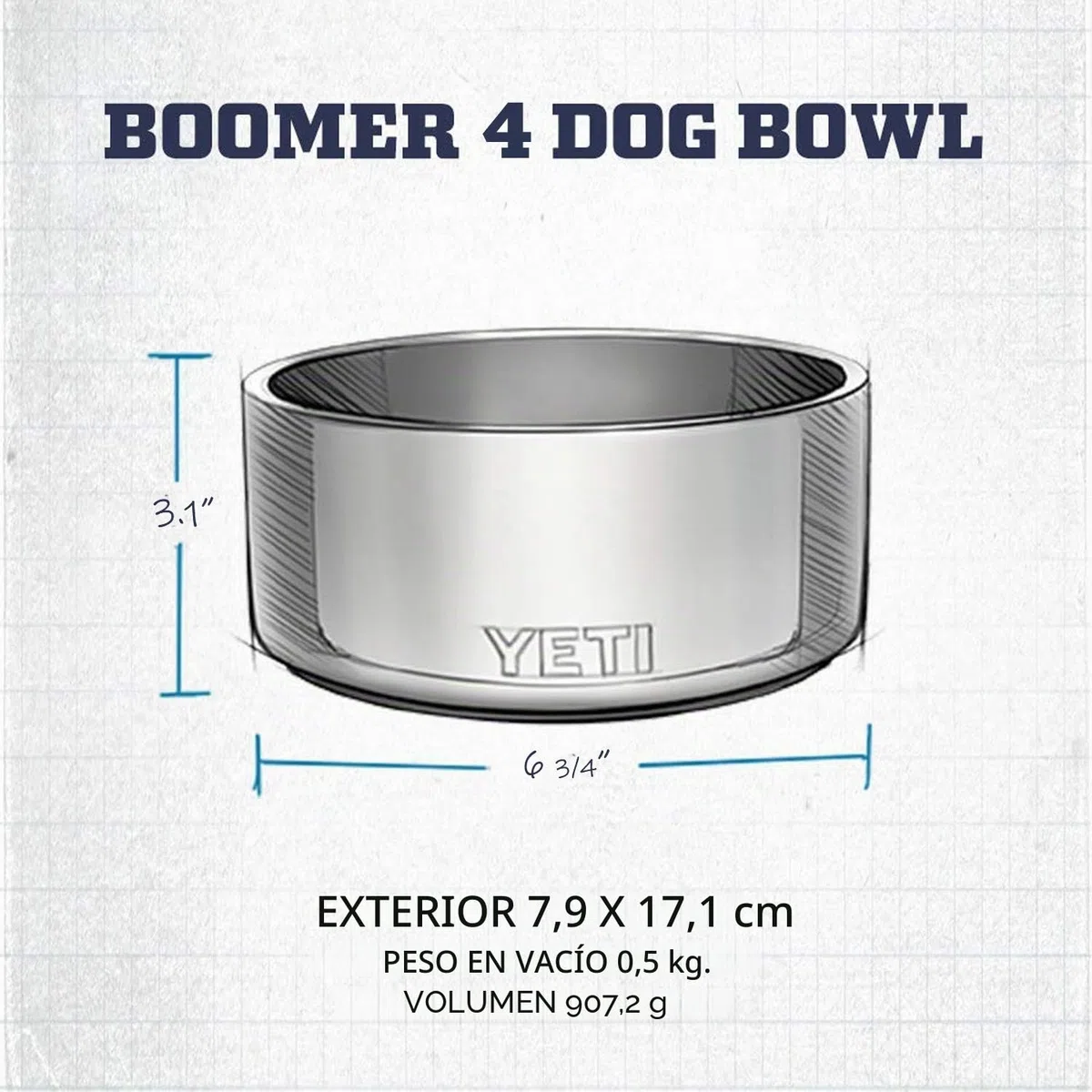 YETI Boomer, Cuenco Antideslizante de Acero Inoxidable, Espuma de mar, 4