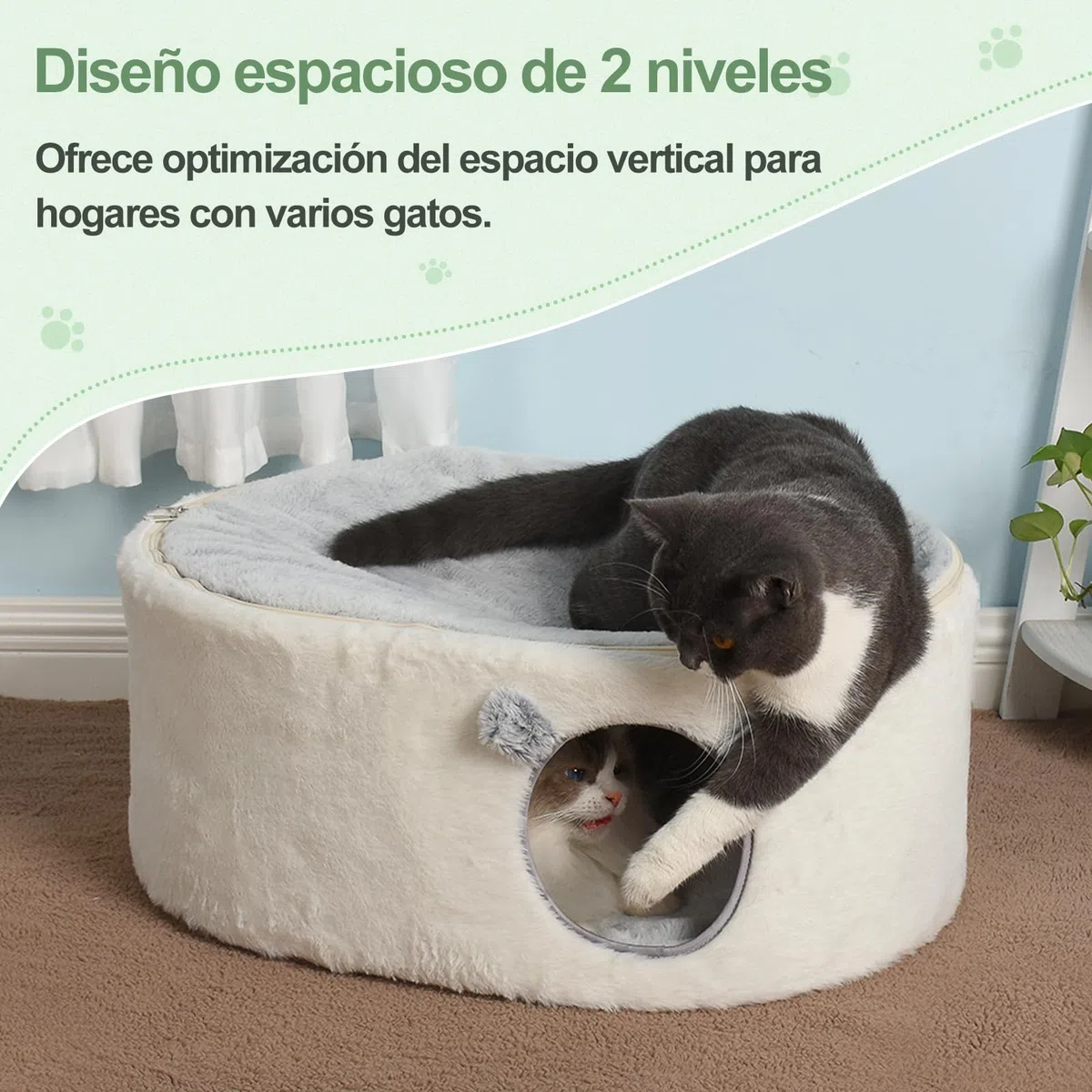 GUUSII HOME Elevado Cama para Gato Grande Gatos Cueva Gatito Casa Interior Conejo Caseta Perro Pequeño Cuna Cerrado Mascota Casita con Funda Lavable Cojín de Felpa Fácil Montaje 60 * 45 * 27cm