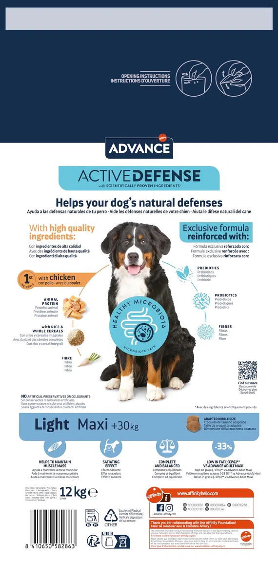 Advance Maxi Adult Light, Pienso para Perros Adultos de Razas Grandes con Pollo, 12kg
