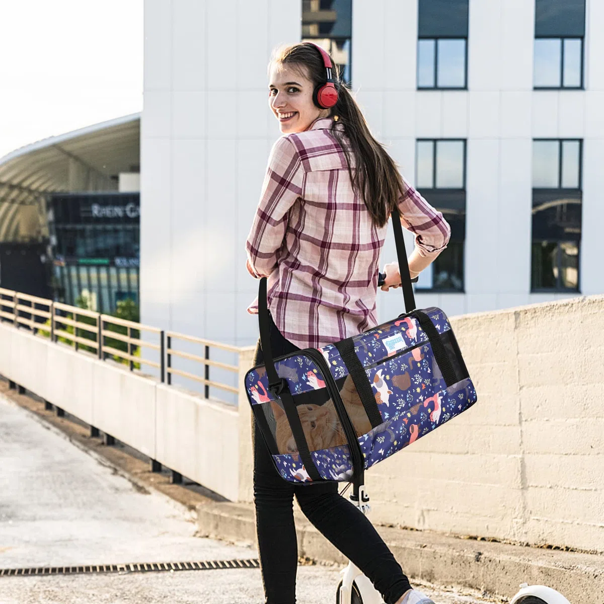 PETCUTE Transportin Gato Plegable,Aprobado por Aerolíneas,Bolsa de Transporte para Mascotas Transpirable con Colchón Suave,Transportadoras para Perro con Correa De Hombro Ajustable,Viajar en Tren,M