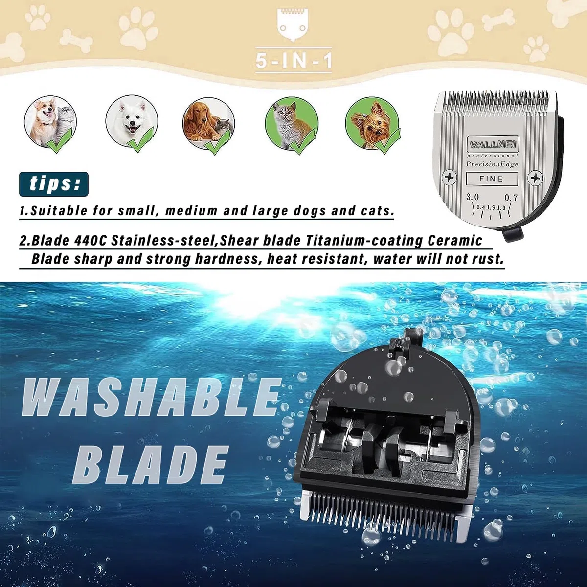 Cuchillas de repuesto compatibles con WAHL Professional Animal 5 en 1, cuchillas profesionales Arcos, Bravura, Chromado, Creativa, Figura y Motion Pet, paquete de 3 (41884-7190)