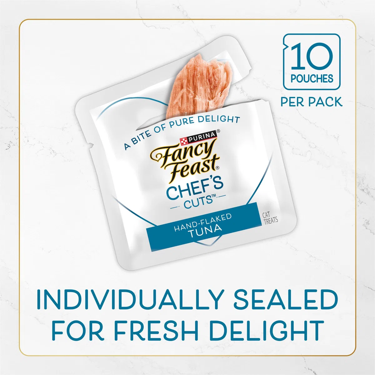 Purina Fancy Feast Natural Cat Treats - Copos de atún cortados a mano, 5 x 10 bolsas
