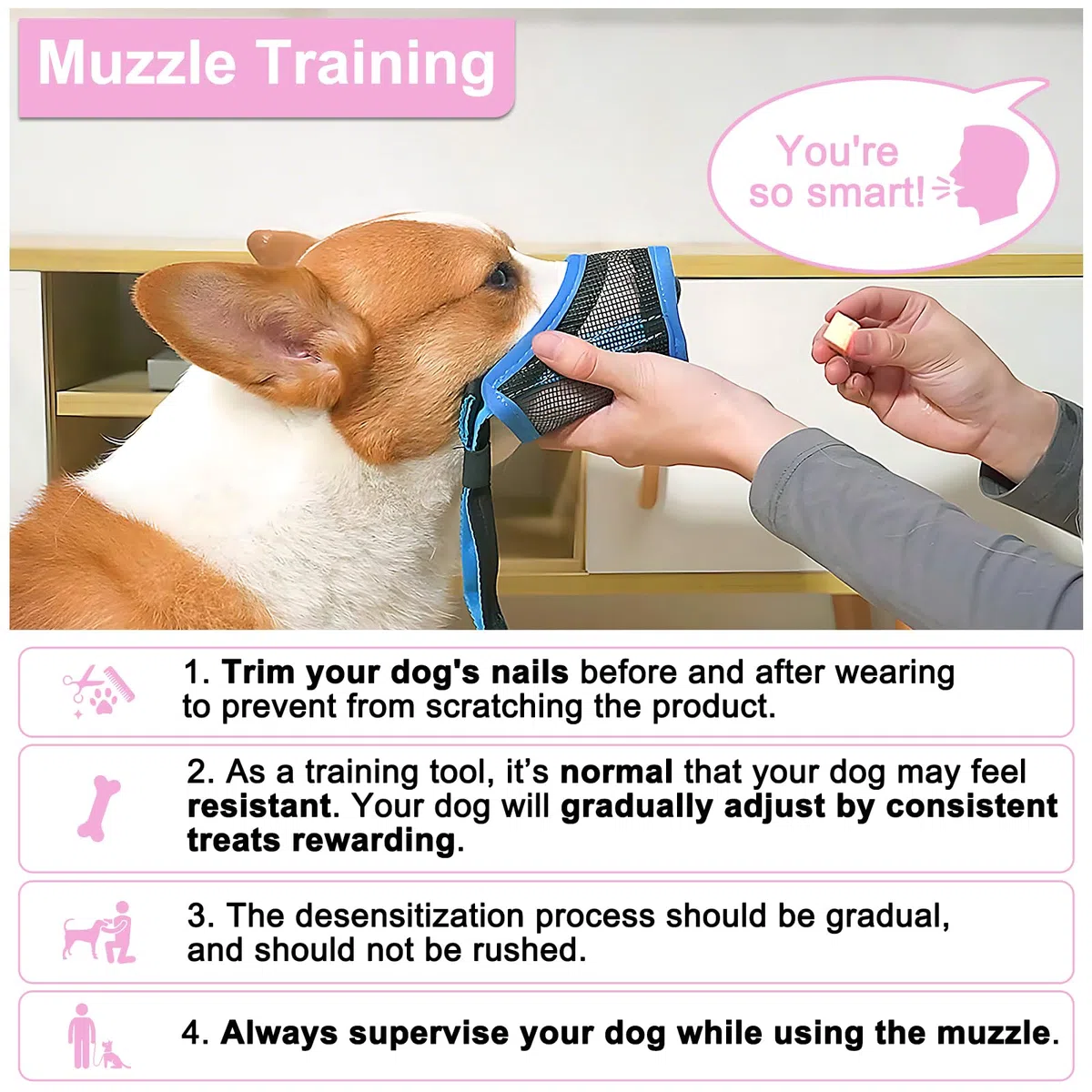 LUCKYPAW Bozal para perro, bozal de malla para perros pequeños y medianos, cubierta bucal suave para evitar mordeduras, protector bucal ajustable y transpirable para cachorros (rosa, S)