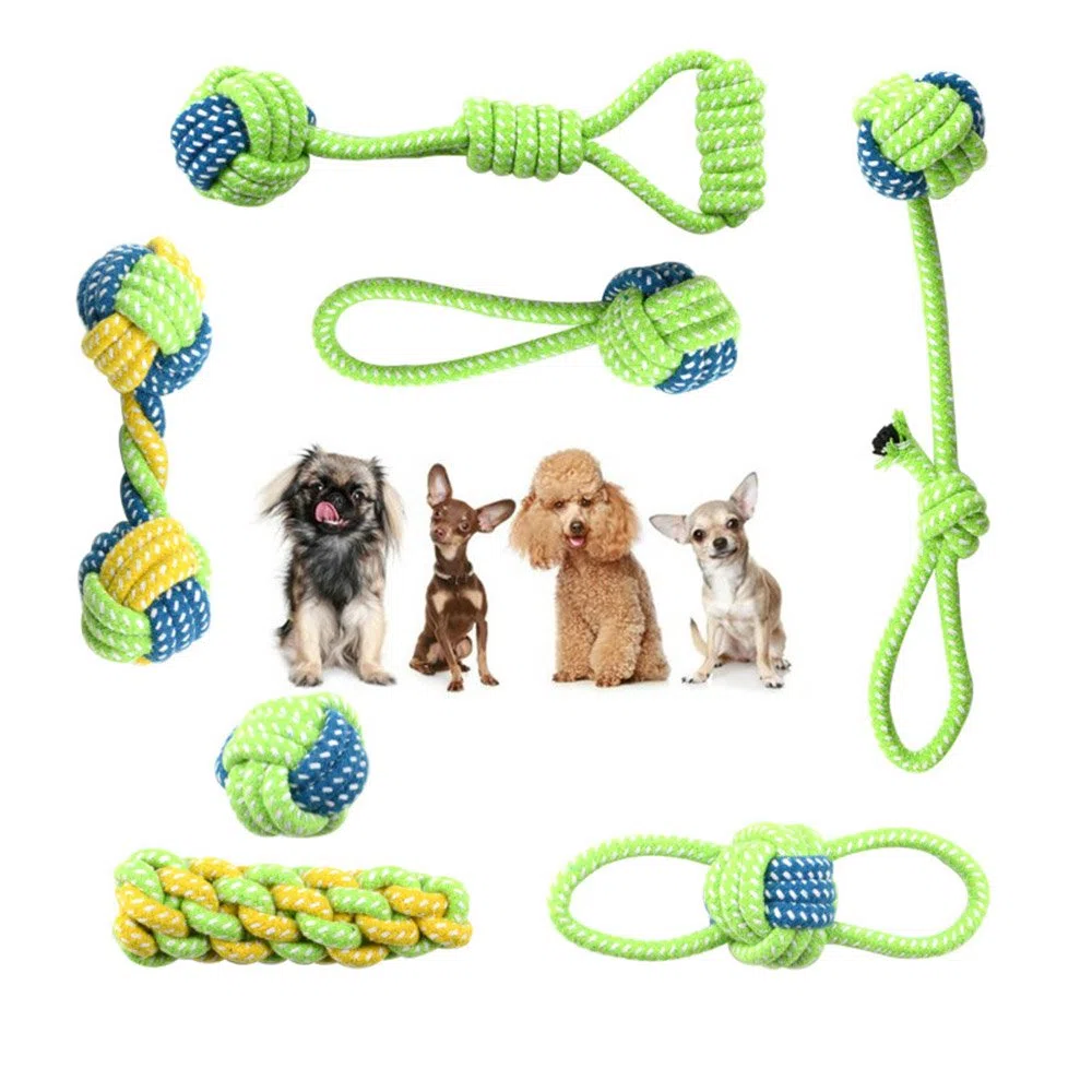 Perro de Mascota Cuerda de algodón Perro de Juguete 7 unids Masticar Juguetes Mascota Palying Ball Perros Juguetes Limpieza Dental Perro lanzando mordedura Juguetes