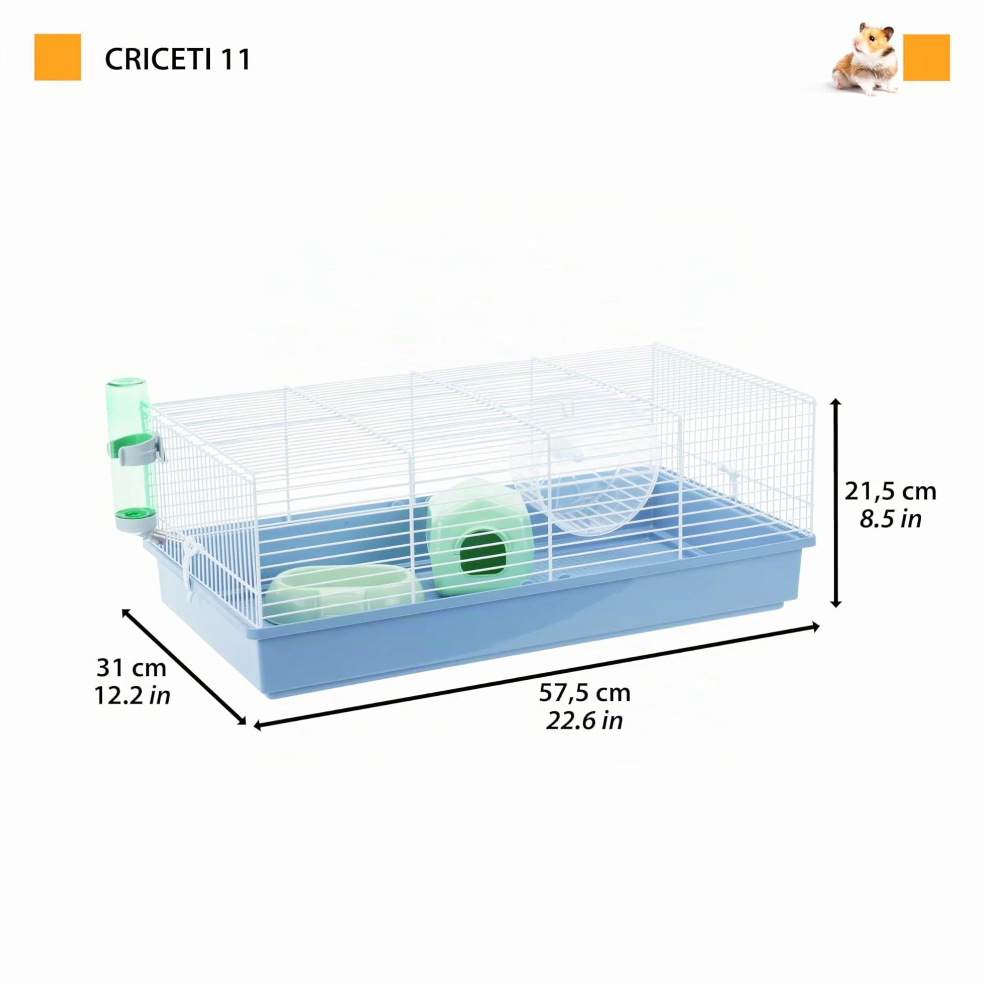 Ferplast Jaula para Roedores CRICETI 11 para Hamsters, en Metal, Accesorios incluidos: Pesebre, Bebedero, Casita, Rueda, 57,5x31xh21,5cm