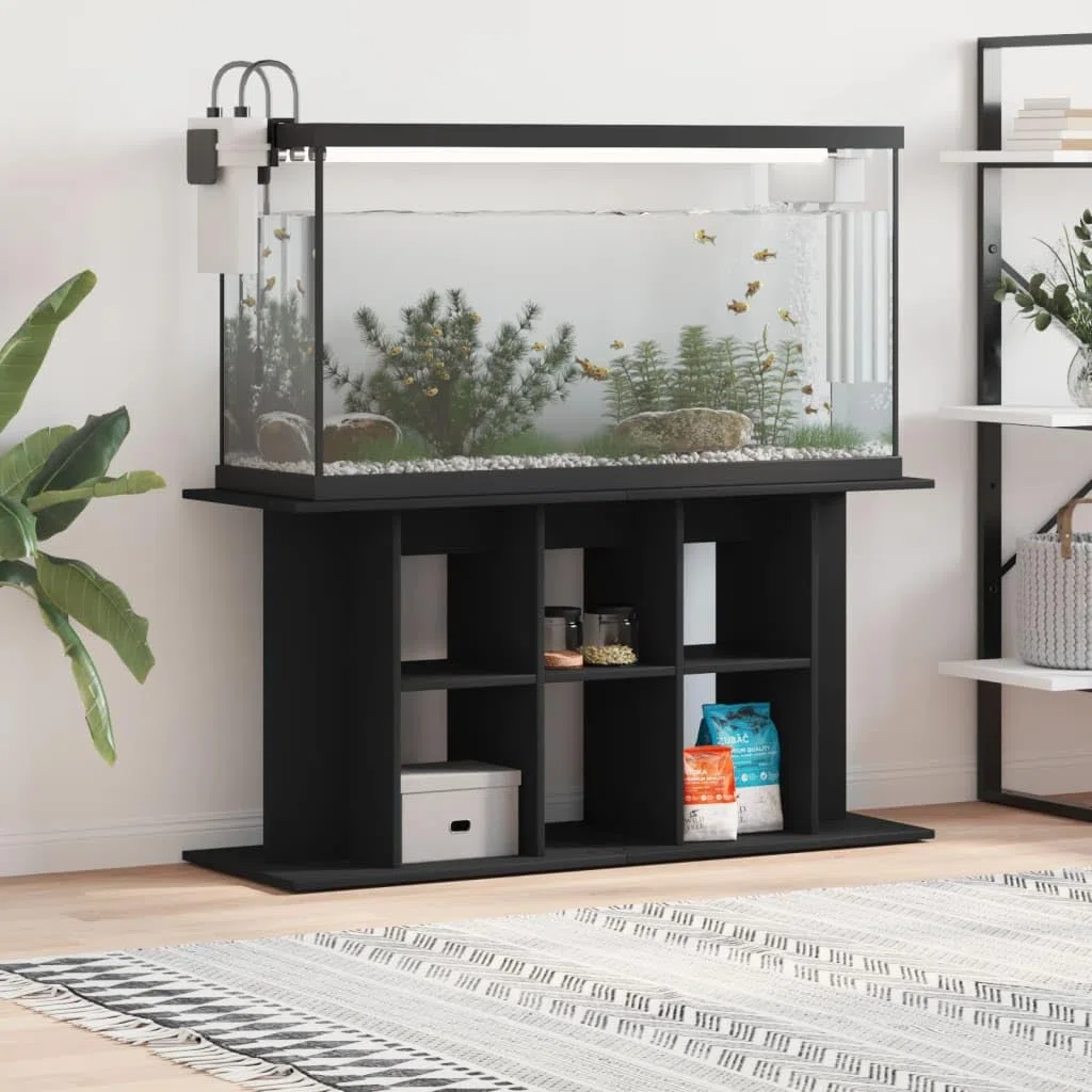 Soporte para acuario, color negro, de material de madera, 120 x 40 x 60 cm, con espacio de almacenamiento, estantería y armario para peces, muebles de acuario, en el salón, dormitorio
