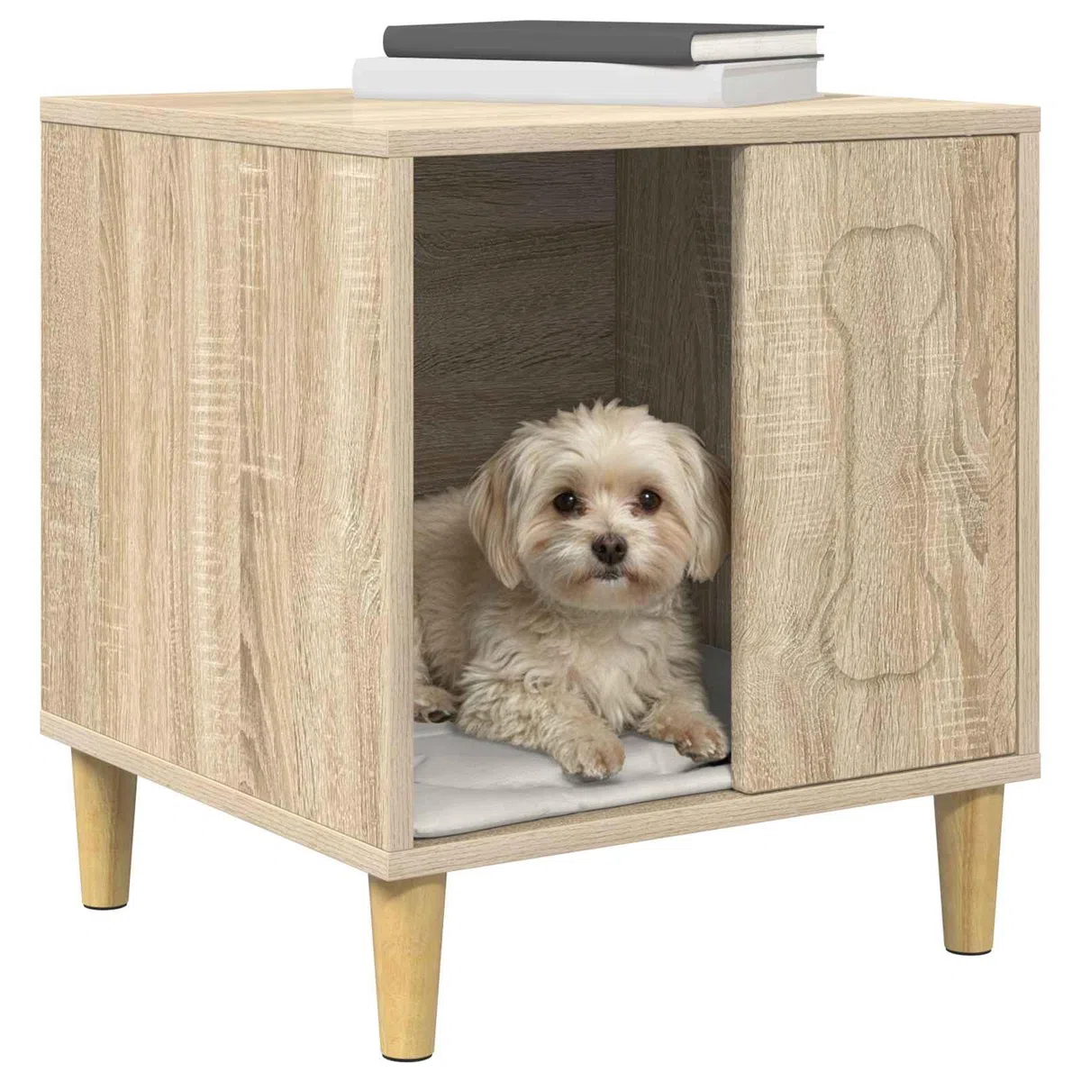 Caseta para perros Sonoma de material de madera, 44 x 42 x 49 cm, moderna cueva para perros interiores, resistente refugio para perros pequeños